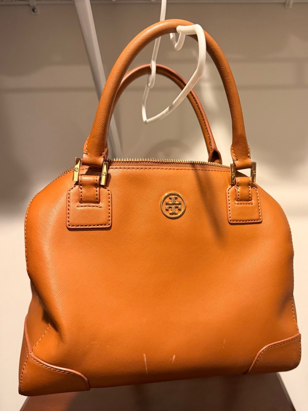 Tory Sport Orange Leather Satchel with Gold Hardware